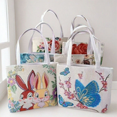 双面金丝手提帆布小包耐磨耐脏时尚 百搭款 刺绣带拉链手拎外出