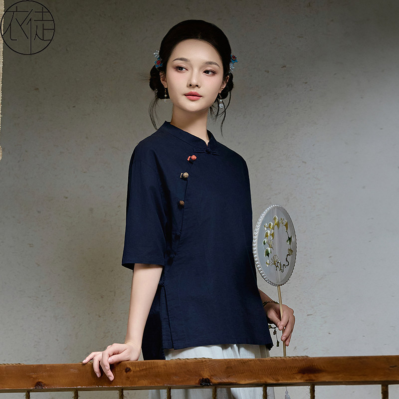 2026新款棉麻新中式短款上衣女图片