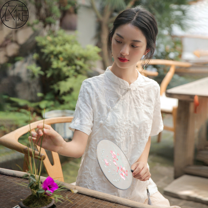 中国风唐装苎麻盘扣上衣图片