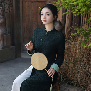 衣徒新中式连衣裙2025新款女春秋茶服禅意文艺中国风旗袍奥黛上衣