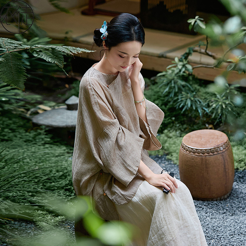 夏季苎麻新中式倒大袖女上衣