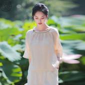 女装 改良汉服上衣中式 夏禅意素衣中国风唐装 苎麻茶服女禅服套装