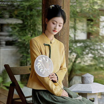 新中式国风女装2025新款秋季唐装上衣茶服女居士服呢子外套秋冬款