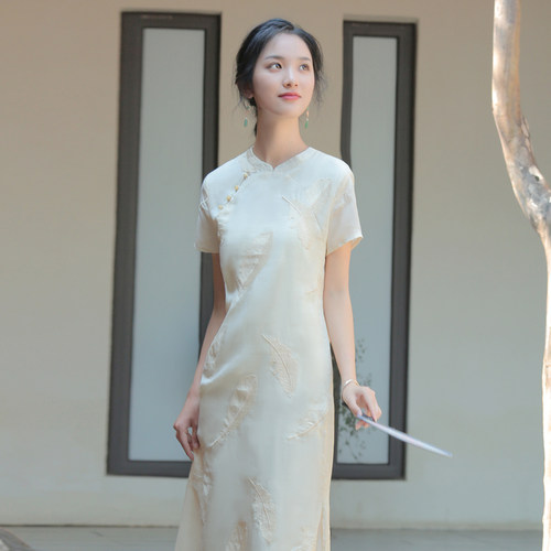 苎麻旗袍佛系裙子茶服立领