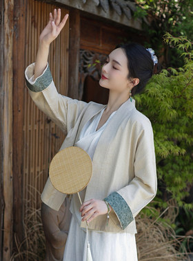新中式外套棉麻茶服中国风汉服女