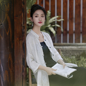 茶服女禅意文艺年轻人国风女装 苎麻开衫 夏季 上衣中国风套装 唐装
