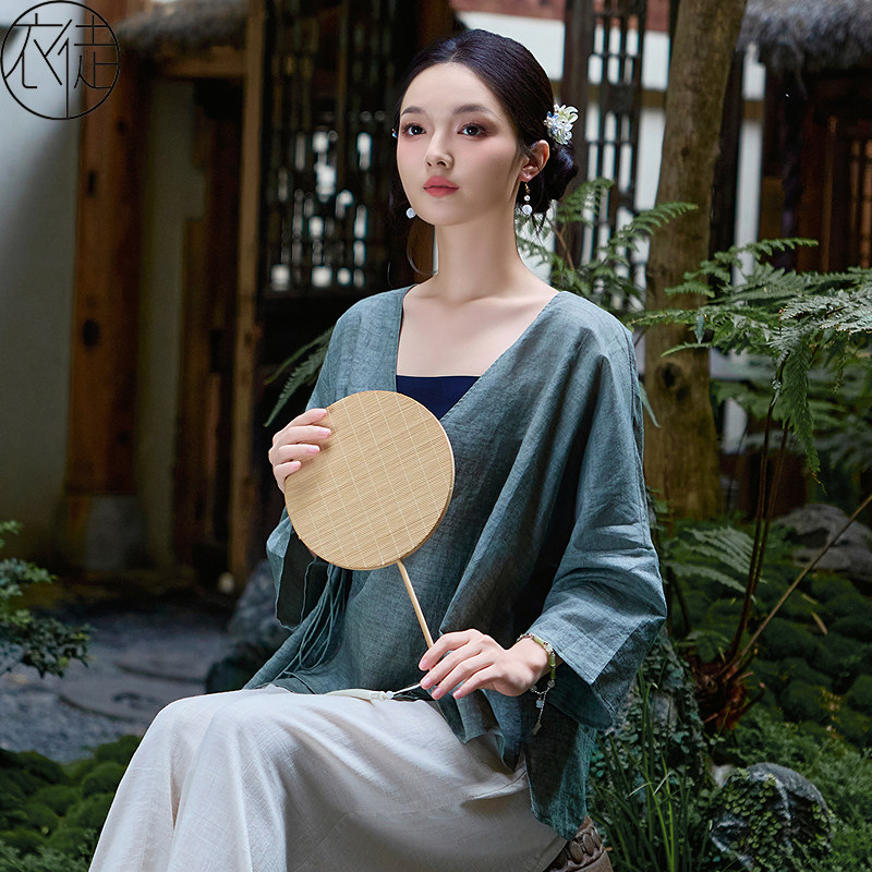 棉麻交领汉服女薄款禅意茶服图片