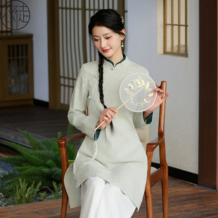 春秋遮屁股洋气 上衣中长款 棉麻茶服女禅意文艺中国风年轻款 中式