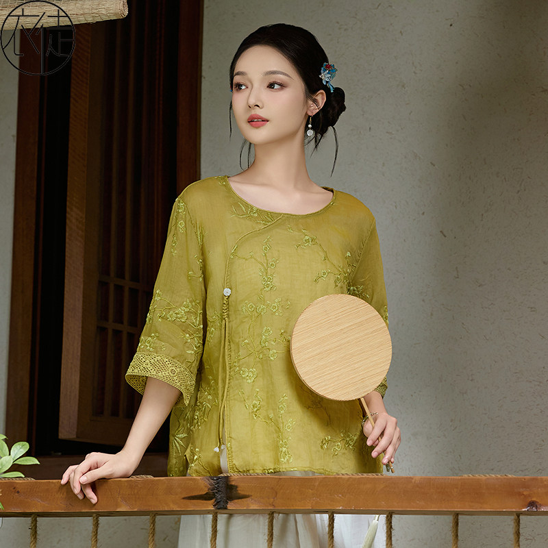 2026新中式苎麻汉服茶服套装女图片