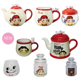 不二家牛奶妹立体陶瓷杯存钱罐陶瓷茶壶玻璃糖果罐牛奶杯咖啡杯