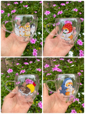 港版7-11合作款Mofusand鲨鱼猫炸虾猫天妇罗猫咪双层玻璃杯水杯