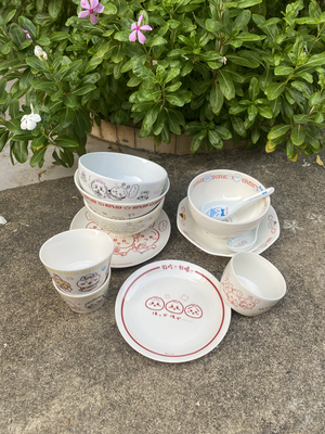 日本吉伊小八陶瓷餐具套装可爱卡通餐具饭碗汤碗盘子陶瓷杯勺子
