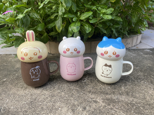 chiikawa卡通可爱立体头型盖杯陶瓷杯子水杯牛奶杯吉伊小八乌萨奇