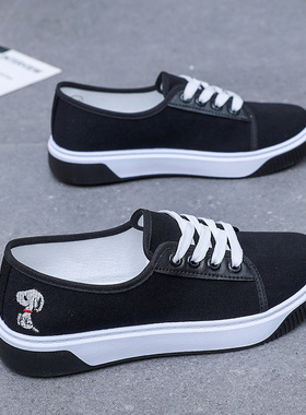 爆款帆布鞋女大码女鞋42厚底鞋子黑色女款单鞋新款运动鞋休闲板鞋