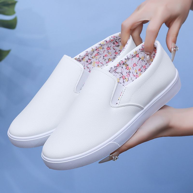 爆款皮面乐福鞋女春夏季老北京休闲运动护士妈妈学生工作小白鞋女