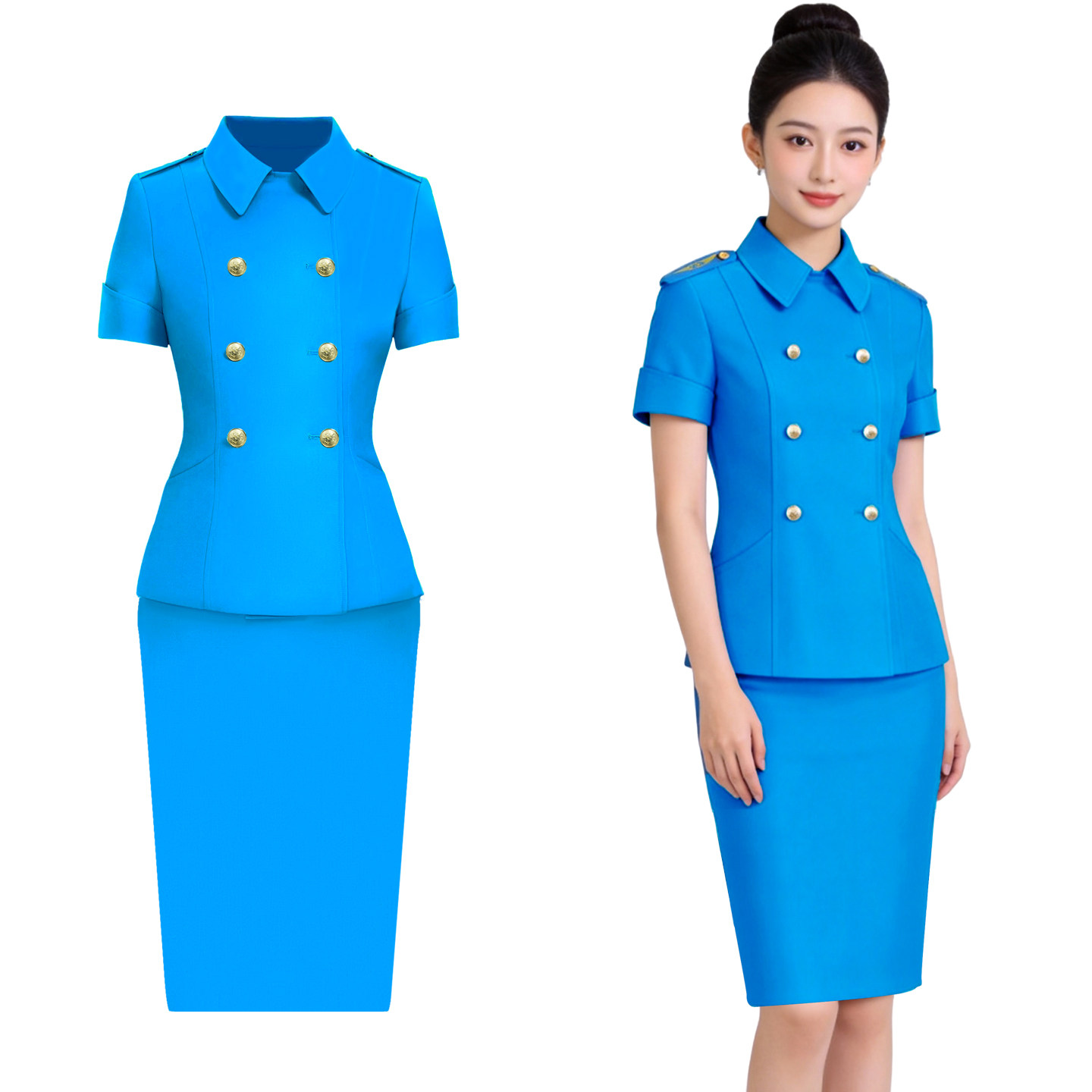 空姐制服短袖外套西裙女职业套装天蓝色空乘高铁工作服定制民航女