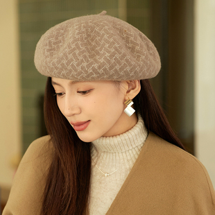 羊毛贝雷帽女士英伦秋冬新款时尚百搭显脸小画家帽日系八角帽子女