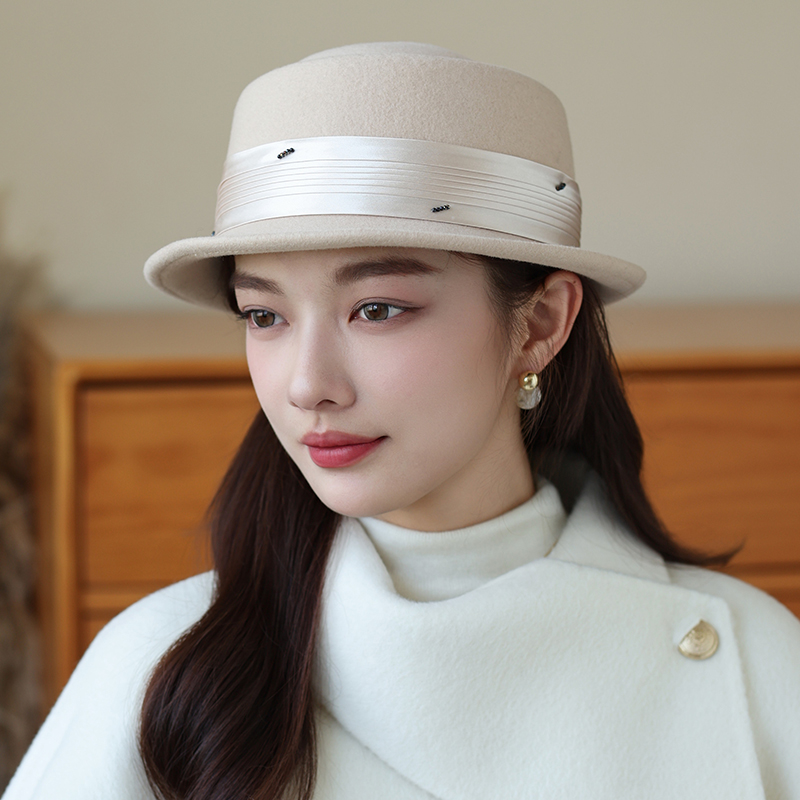 法式帽子女款秋冬季新款渔夫帽羊毛礼帽女百搭赫本风平顶帽女春秋