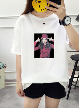 超火cec特大码女装胖mm短袖t恤女夏装宽松显瘦纯棉遮肚半袖上衣服