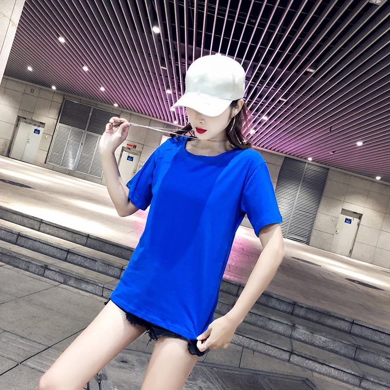 纯棉短袖t恤女夏季新款宽松显瘦纯色体恤简约时尚百搭半袖上衣春