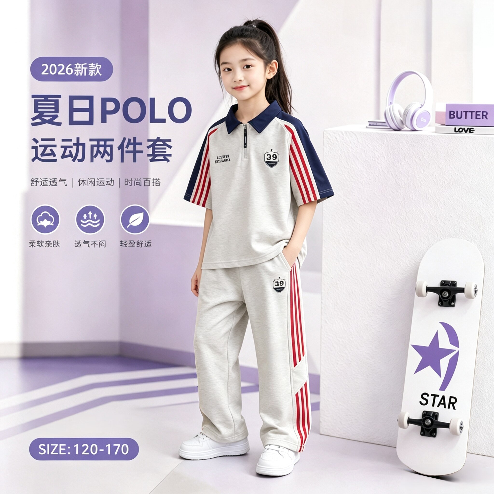 女童夏季舒适休闲运动两件套