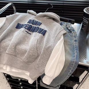 儿童套装上衣马甲两件套2026中大童连帽新款衣服潮流男童卫衣秋装