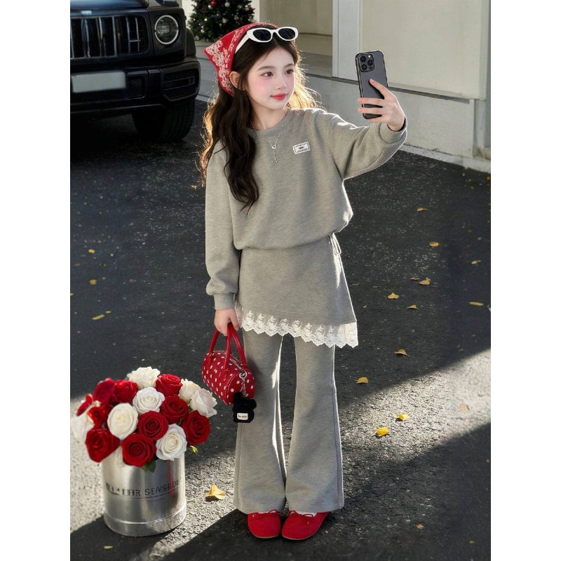 女童套装春秋季2026新款儿童洋气女孩喇叭裤中大童春装卫衣两件套