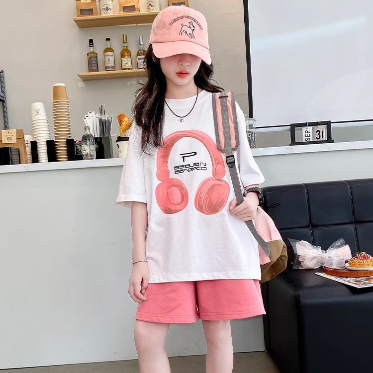 女童纯棉夏季短袖T恤新款卡通印花时尚中大童女孩休闲百搭上衣潮