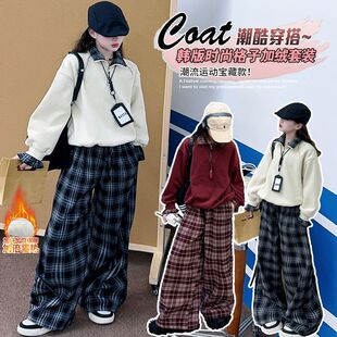 女童冬装加绒套装2026新款秋冬季加厚女孩中大童卫衣阔腿裤两件套