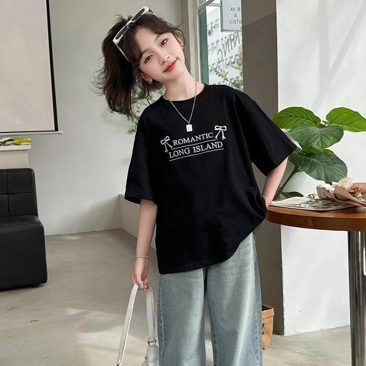 女童T恤童装夏季新款中大童短袖纯棉洋气夏装半袖宽松儿童上衣潮