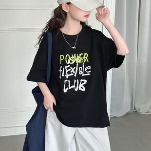 女童纯棉短袖2026中大童夏季洋气新款夏装儿童女孩黑色t恤上衣