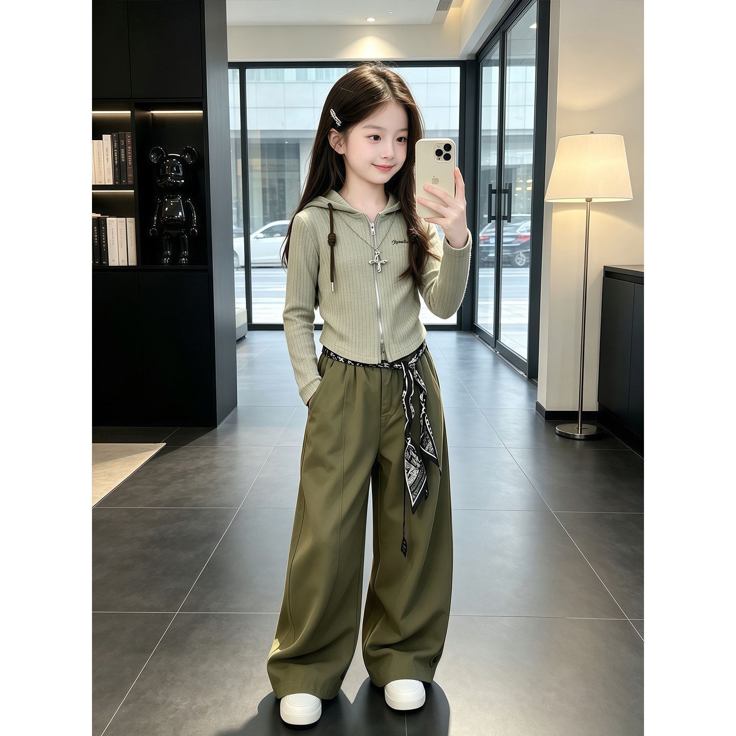 女童春秋套装2026新款儿童洋气连帽开衫秋装休闲阔腿裤潮流两件套
