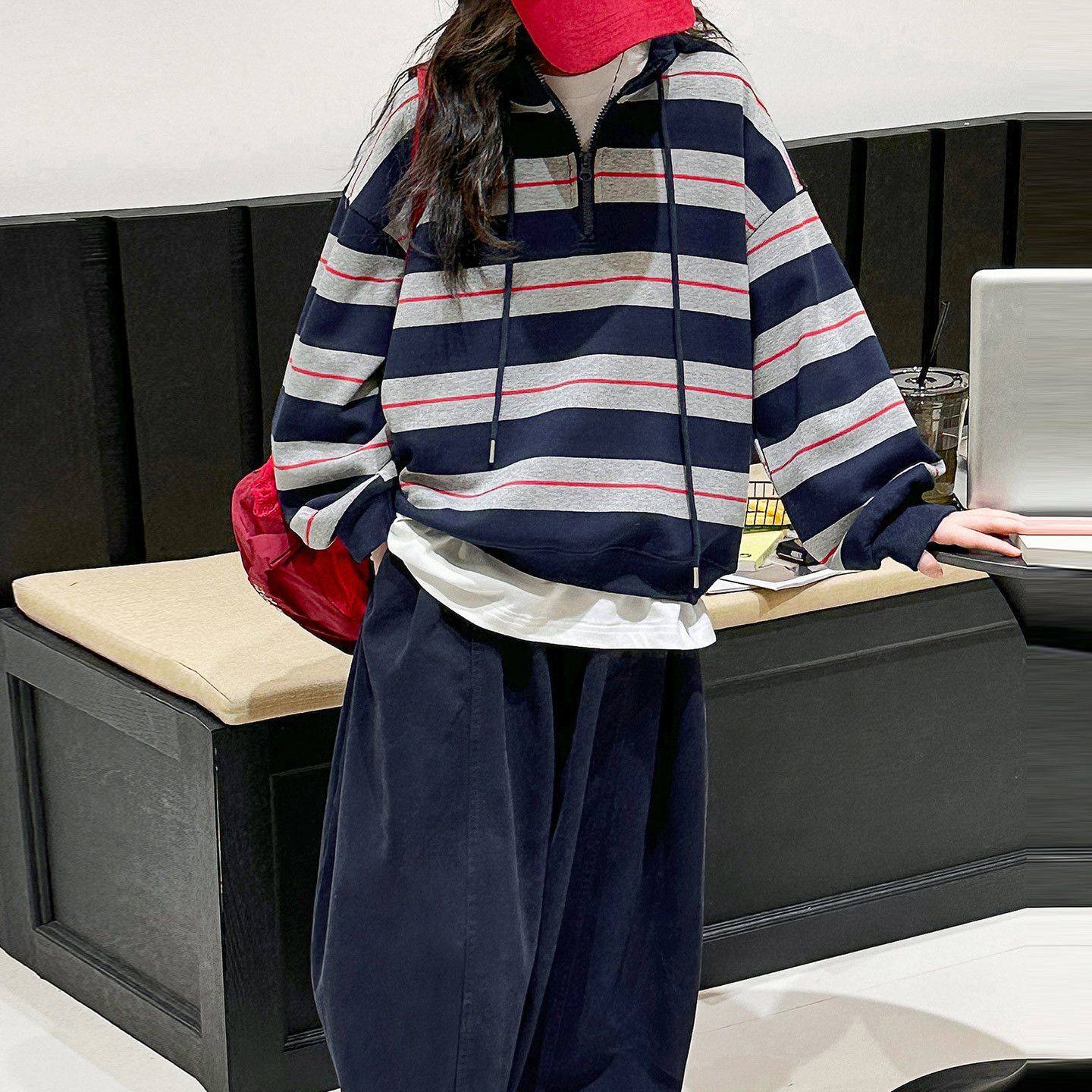 韩版女童2026早秋新款春秋条纹卫衣套装中大童韩版休闲裤子两件套