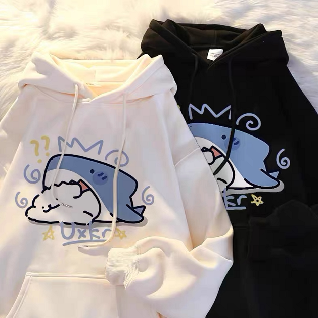 学生卡通印花秋冬春秋新款男女童连帽卫衣中大童加绒加厚百搭上衣