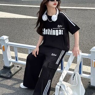 女童套装2026春秋新款中大童字母夏季儿童短袖休闲运动网红一整套