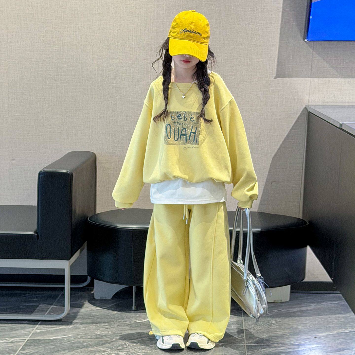 女大童假两件卫衣套装2026春季新款儿童休闲运动两件套女童潮流款