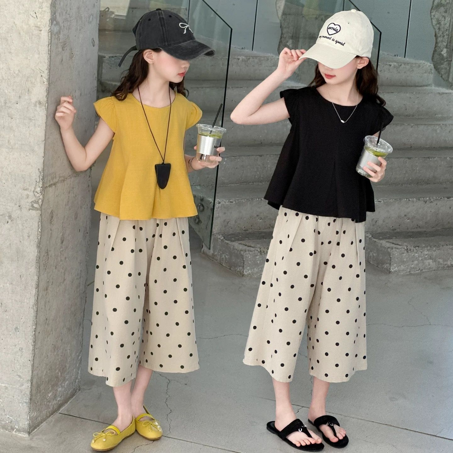 女童无袖波点宽松舒适休闲两件套