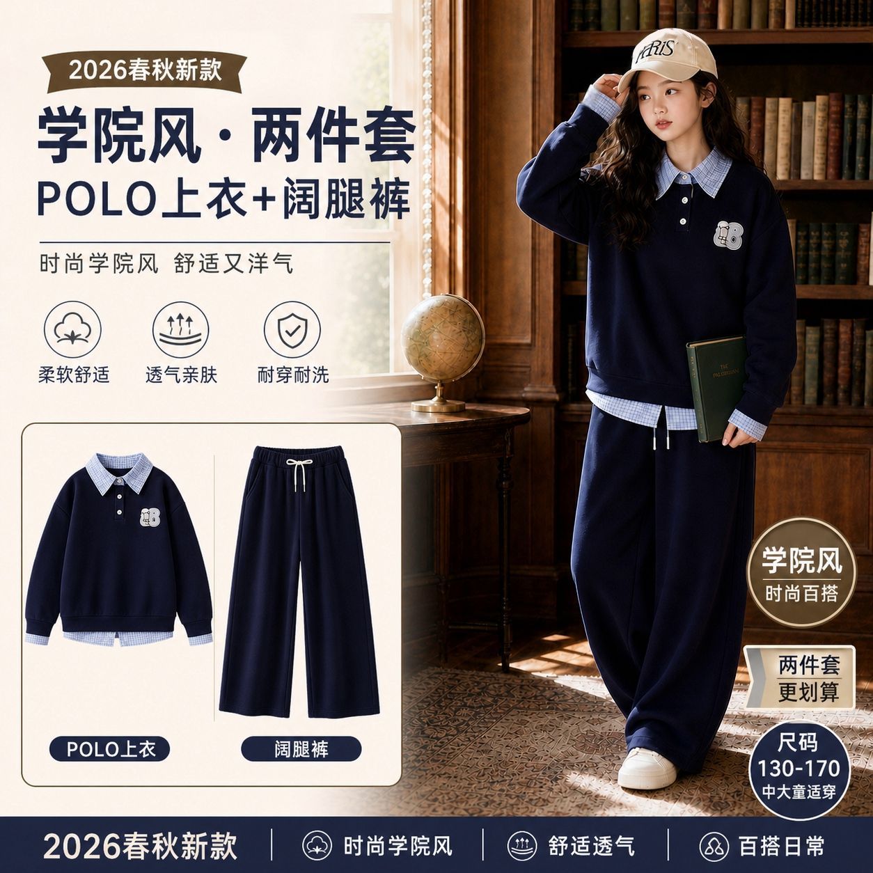 女童时尚POLO上衣阔腿裤洋气两件