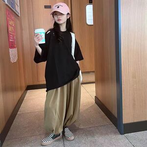 女童爵士舞服装潮酷宽松大版破洞棉t恤灯笼裤子套装街舞儿童潮服