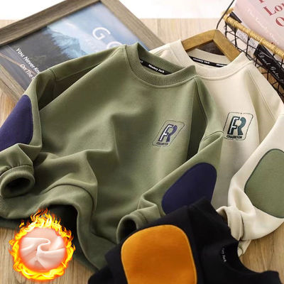 男童加绒卫衣秋冬款童装2025新款儿童加厚打底衫男孩圆领保暖上衣