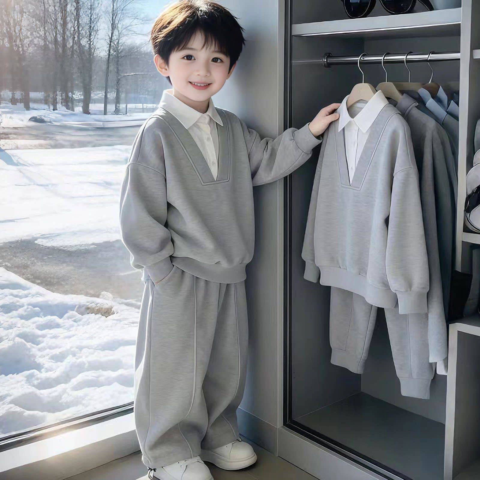 男童儿童运动套装2026春秋新款帅气韩版男孩洋气时髦卫衣两件套潮