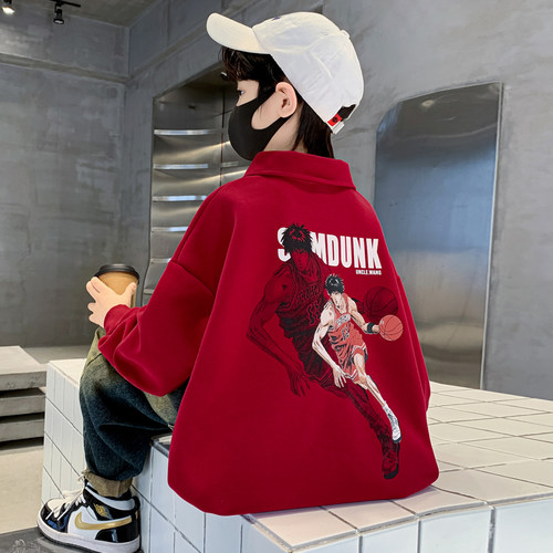 男童春秋T恤2025新款红色时髦潮t