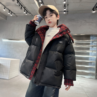 羽绒棉服 中大男孩加厚外套格子帅气儿童冬季 男童冬装 棉衣2025新款