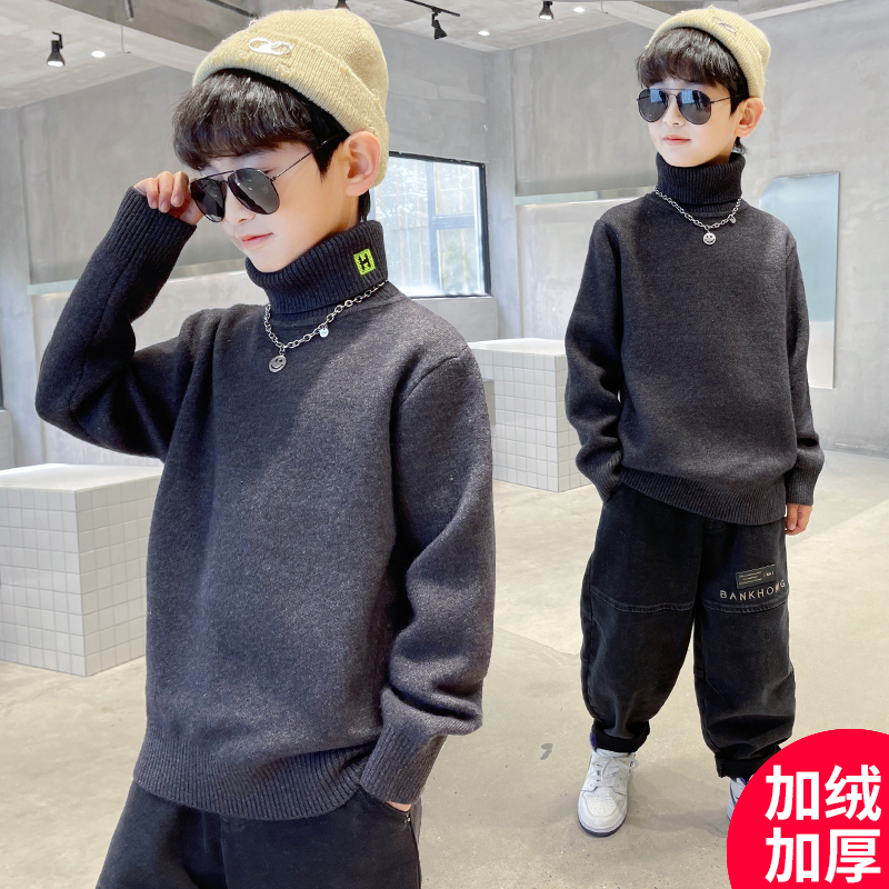 百威羊韩版秋冬季男童毛衣加绒