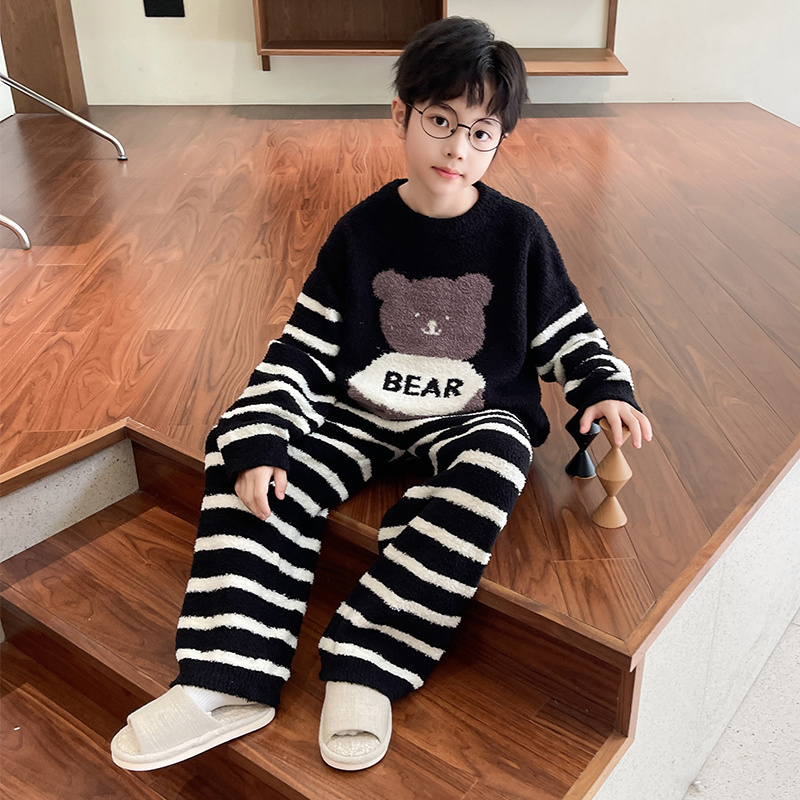 男童秋季珊瑚绒睡衣家居服套装