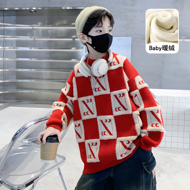 男童毛衣2025新款秋冬装洋气加厚网红衣服中大儿童加绒圆领针织衫,童装/婴儿装/亲子装,毛衣/针织衫,淘宝优惠券,粉丝福利购,淘宝优惠卷