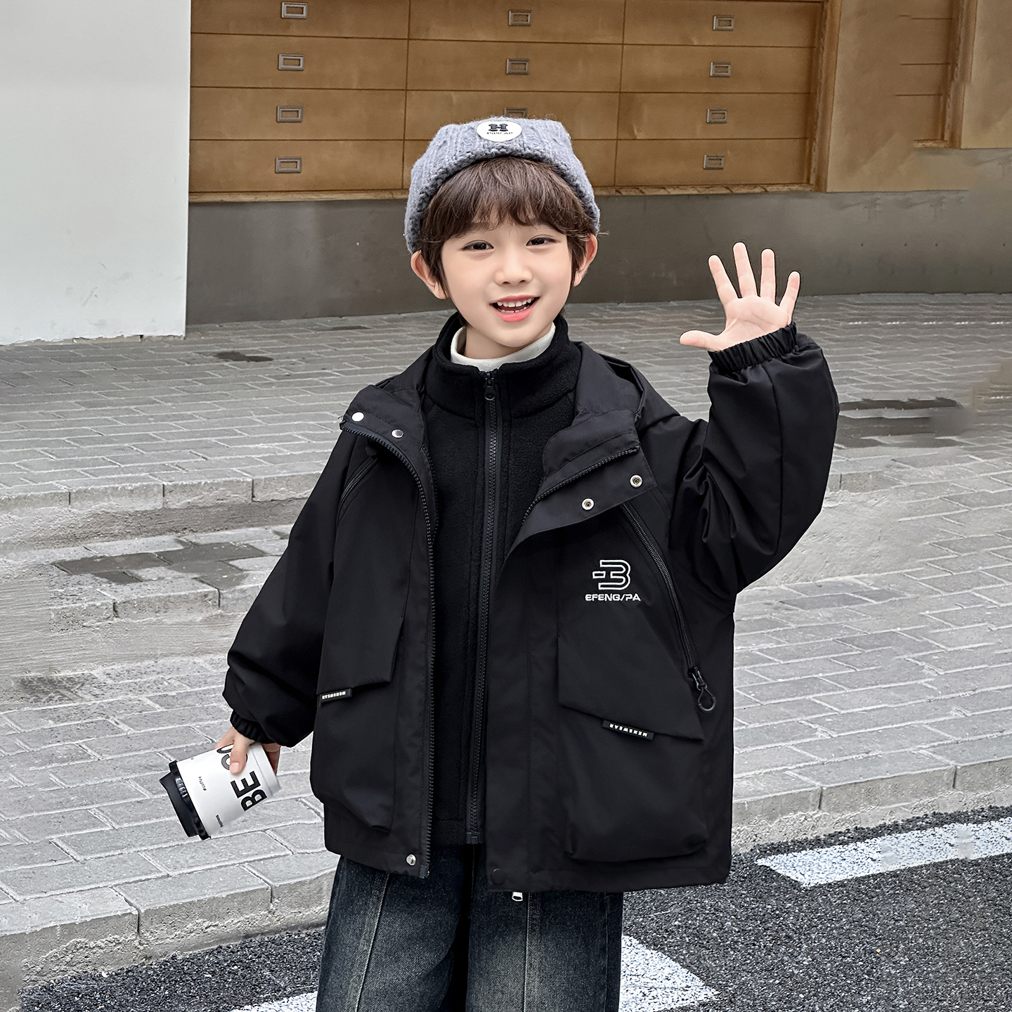 男童外套可拆卸春秋款三合一连帽