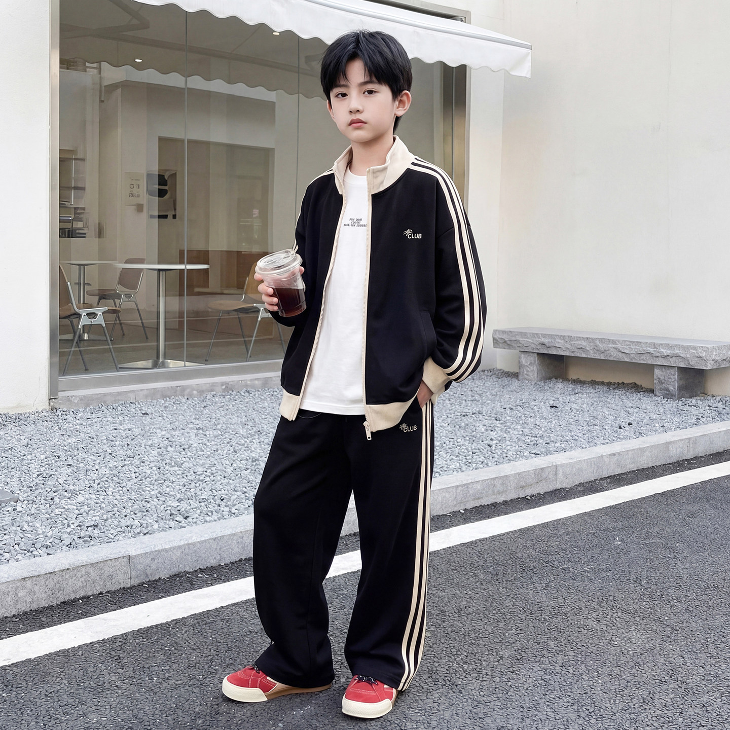 男童春装运动外套套装2026新款中大儿童帅气时髦撞色春秋款两件套