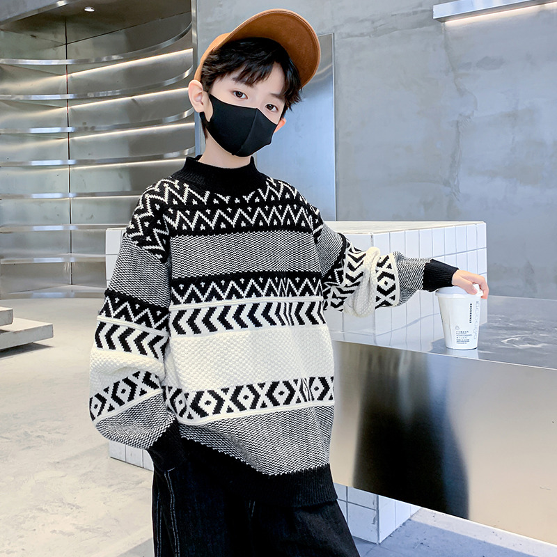 百威羊时髦秋冬圆领男童毛衣