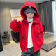 风衣 中大童炸街酷帅红色夹克儿童连帽秋装 男童外套春秋款 2026新款
